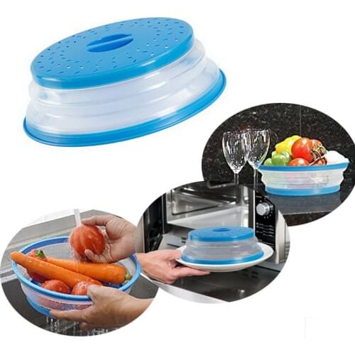 Splash Proof Cover Water Filter Basket Folding Lid Plastic Protective Multi-functional Microwave Oven Preservation Cover Cutlery