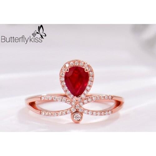 BK White Gold Ruby Crown Rings For Women Genuine Gold 585 18k Simple Luxury 2.7g Diamond Anniversary Wedding Fine Jewelry Gifts