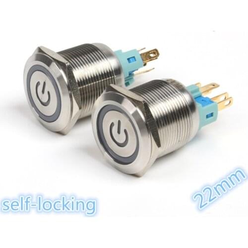 1pcs 22mm 3 5 6 12v 24v 48v 110v 220v Power Symbol Angel Eye Halo Car Red LED Light Metal Push Button Switch self-locking switch