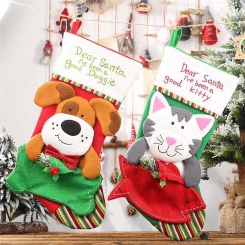 2020 Christmas decorations for home Christmas stockings tree pendants happy new year Xmas kittens dog socks gift bags 1pcs FZ330