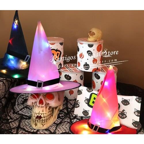 1pc with LED Lights Halloween Witch Hat Glowing Wizard Hat Led lights decor for Halloween party Decoration Accessories Cosplay