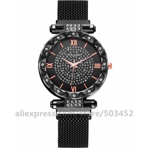 100pcs/lot YOLAKO Magnetic Watches Rhinestone Fashion Gift Bracelet Dress Relogio Feminino Business Female Elegant Watches