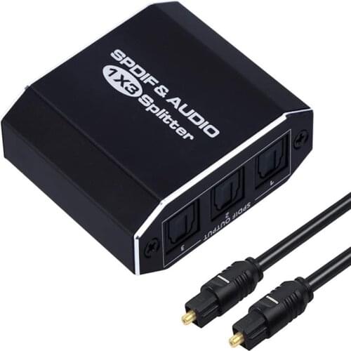 1x3 SPDIF Toslink Digital Audio Splitter 1 In 3 Out 3 Port Audio Optical Splitter Support LPCM 2.0 DTS AC3 Adapter