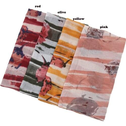2021 Fashion Women Floral Printed Cotton Scarf 4Colors 10pcs/lot