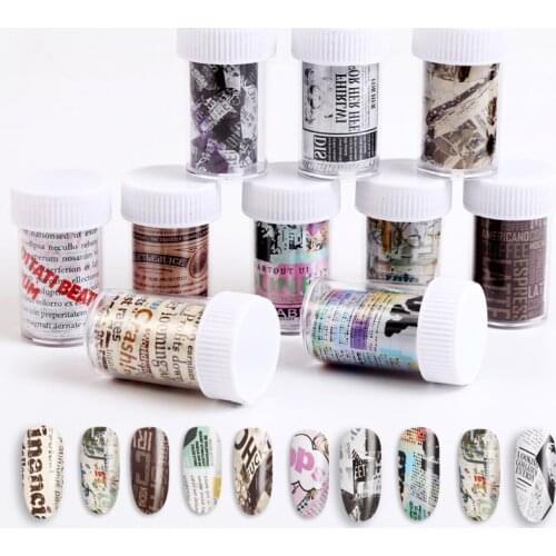 4*100cm Holographic Nail Art Transfer Foil Sticker Starry Letter Newspaper Nail Stickers Decals Art Paper Decoration Accessories