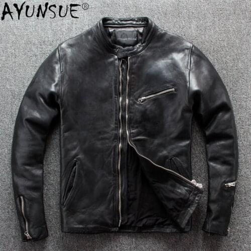 AYUNSUE Genuine Leather Jacket Men 2020 Short 100% Sheepskin Coat Motorcycle Mens Jackets Spring Autumn Vintage Hommes Veste