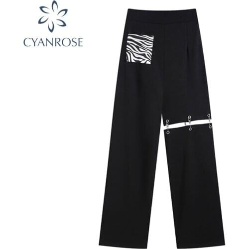 Patchwork High Waist Pants Women 2021 Summer Fashion Streetwear Korean Style Straighting Loose Design Casual Ladies Long Pants