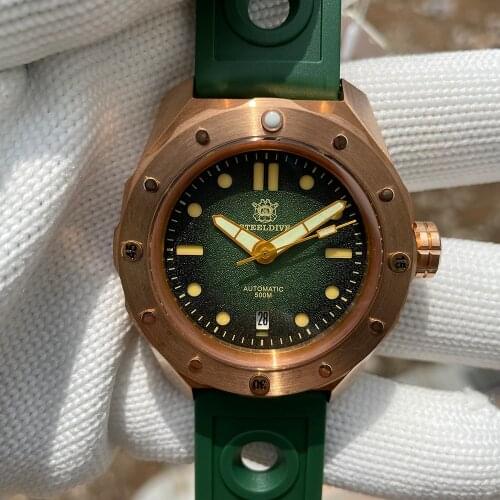 Steeldive 500m Diving Automatic Bronze Men Watches Sapphire Crystal Rubber strap Mechanical Wrist watch Relogio Masculino