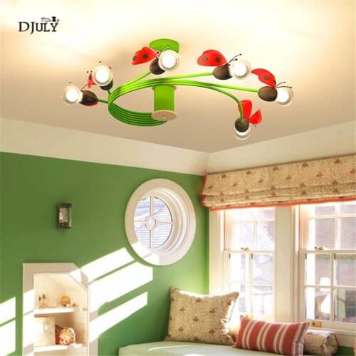 Art deco kids Ladybug 6 heads chandelier for boys bedroom study baby led luminaire living room modern home lighting fixtures