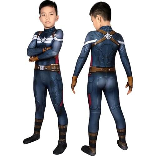 Kids Captain 2 The Winter Soldier Steven Rogers Jumpsuit Cosplay Costume For Children Fancy Halloween Masquerade Bodysuit