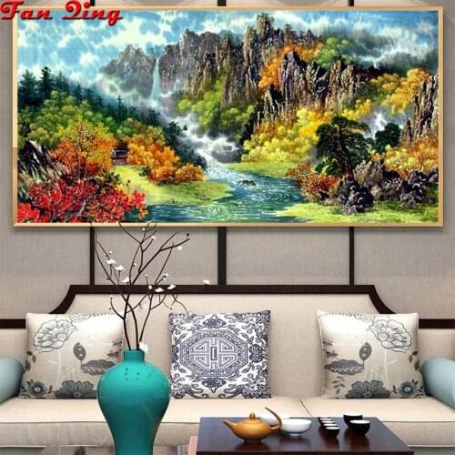 DIY Diamond Painting Round Full Diamond Embroidery Pattern Home Decoration diamond mosaic Chinese landscape painting