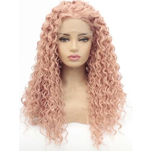 Cosplay Long Synthetic Wig Orange Pink Kinky Curly Hair for Black Women Natural Looking Wig Heat Resistant Lace Front Fiber Wig