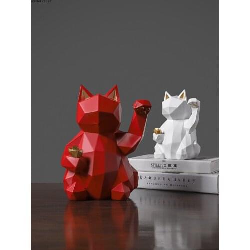 European Geometric Waving Cat Sculpture Exquisite Crafts Porch Office Decoration Cute Resin Animal Statue Home Decoration Modern