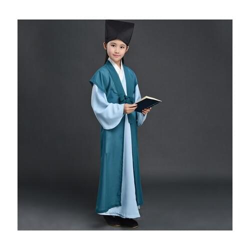 Chinese Traditional Hanfu Robe + Coat+hat Ancient Student School Uniform Boy Han Dynasty Girls National orient Dance Clothes 90