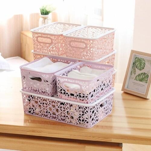 Lace Plastic Storage Basket with Lid Large Sundries Home Clothes Basket Storage Organizer Box I9P9
