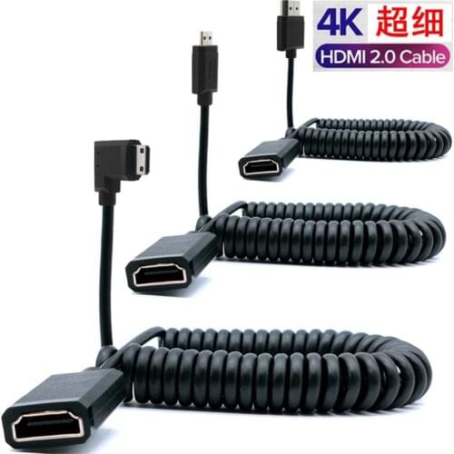 OD 3.0mm Mini HDMI to Female hdmi coiled cable HDMI 2.0 to micro hdmi stretch Spring Curl Flexible Thin Cables 2k 4k hd @60hz