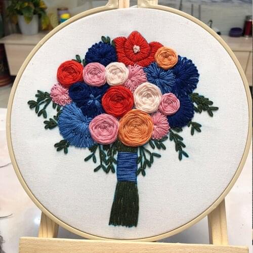 3D Europe Bouquet Beginner Embroidery Cross Stitch Kit With Embroidery Hoop Holding Flower Bordado Iniciante Decor Sewing Supply