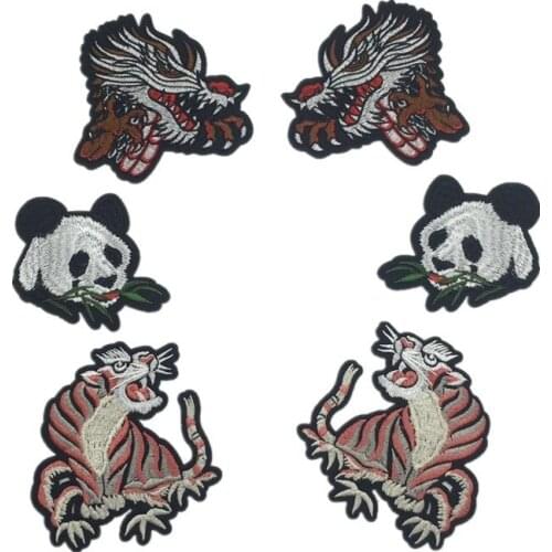 Chinese Dragon Panda Animals Tiger Cat Embroidered Patches Iron on Patches Applique for Garment Clothes Handmade Sewing Craft