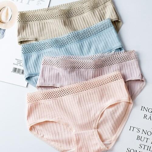 Womens Underwear Panties Cotton Womens Underwear Seamless Mid Waist Comfort Briefs Soft Hollow Female Underpants Girls Panties