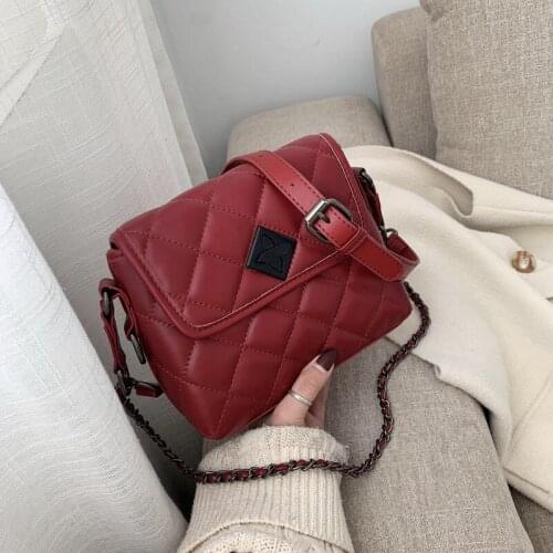 2020 new womens bag PU leather solid color soft leather rhombus bag fashion wild chain shoulder shoulder small square bag