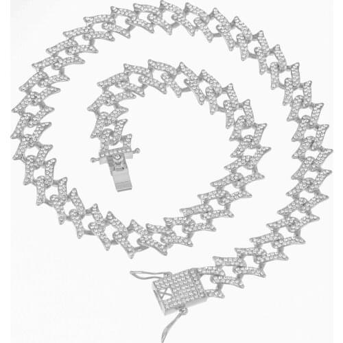 New Hip Hop Iced Out Paved Rhinestones Men Punk 16MM Full Miami Curb Cuban Chain CZ Bling Rapper Necklaces Jewelry Wholesale