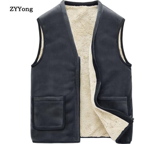 Autumn Winter Casual Sleeveless Jacket Men Warm Fleece Mens Vest Jacket 5XL Black Thick Sleeveless Mens Gray Vest Gilet Chaleco