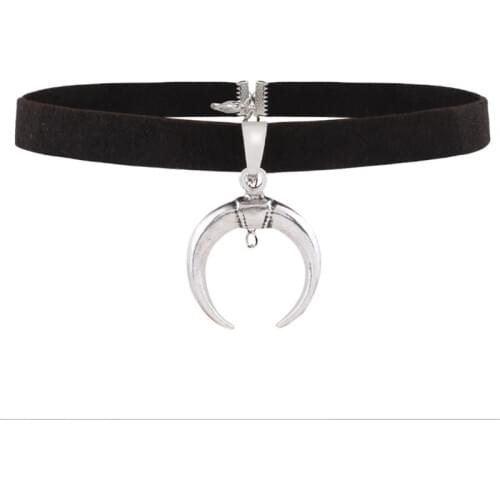 Punk Crescent Pendant Choker Necklace For Women Vintage Alloy Half Moon Rope Chain Collar Choker Fashion Jewelry Colliers Colar