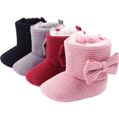 Newborn Baby Girls Boys Winter Shoes Snow Boots Soft Sole Anti-Slip Crib Shoes Plush Warm Bowknot Booties Toddler Shoes