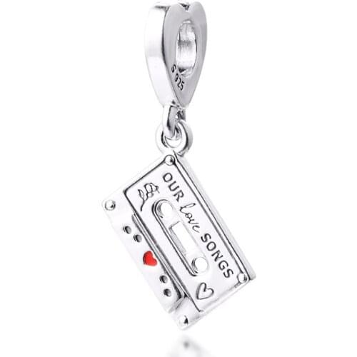Fits for Pandora Beads Bracelets Vintage Cassette Dangle Charms 100% 925 Sterling Silver Jewelry Free Shipping