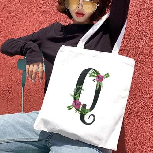 Letter Print Package Harajuku Kawaii Vintage Flowers Foldable Shopping Bags Canvas Tote Reusable Cloth Handbag Shoulder Totes