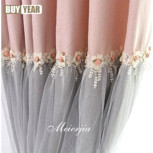Light Luxury Korean Princess Style Curtains for Livingroom Gray Pink Lace Princess Room Girl Bedroom Floor-to-ceiling Curtins