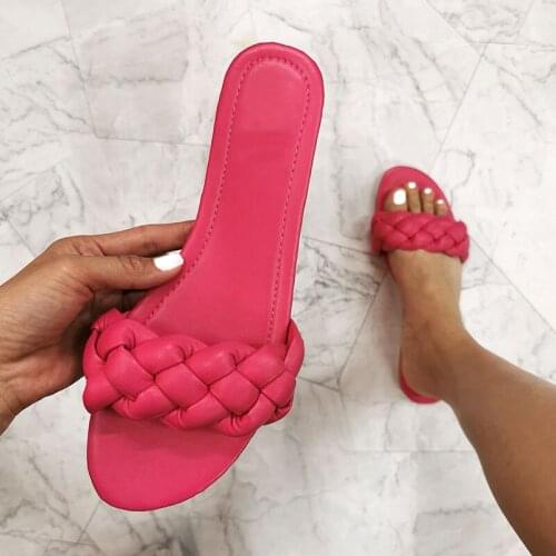 Large Size New New Summer Flat Sandals Vogue Open Toe Flat Women Slides Solid Weave Woman Slip on Ladies Gladiator Sandal