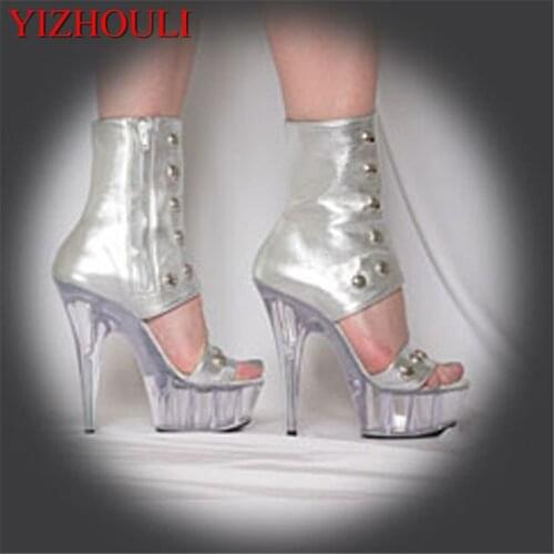 15cm Round head bag and low boot, banquet dress fun pole shoes, patent leather sexy short Dance Shoes
