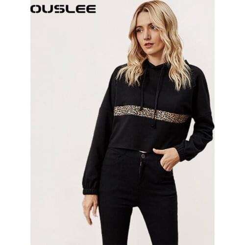 OUSLEE Leopard Printed Hoodie Sweatshirts Women Spring Long Sleeves Oversized Pullover Autumn Casual Loose Hooded Top Streetwear