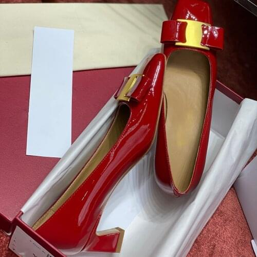High Heel 4.5 CM Genuine Patent Leather Sheepskin 2021 Womens Fashion Design Pumps Summer Butterfly-knot Shoes db016