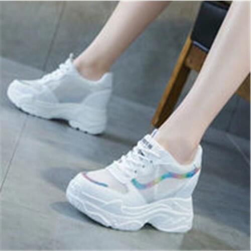 Womens Daddy Shoes 2021 Summer New Hollow Mesh Breathable Casual Sports Shoes Increase Small White Shoes