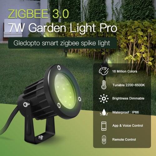 GLEDOPTO Zigbee 3.0 AC/DC 24V Outdoor Lighting LED Garden Light 7W Pro Compatible with Hub Tuya App Voice 2.4G RF Remote Control