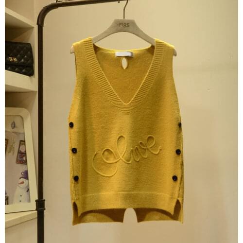Spring Women 2021 Fashion Loose Knitted Vest Sweater Female Vintage V Neck Sleeveless Waistcoat Tops Ladies Knit Pullovers H1143
