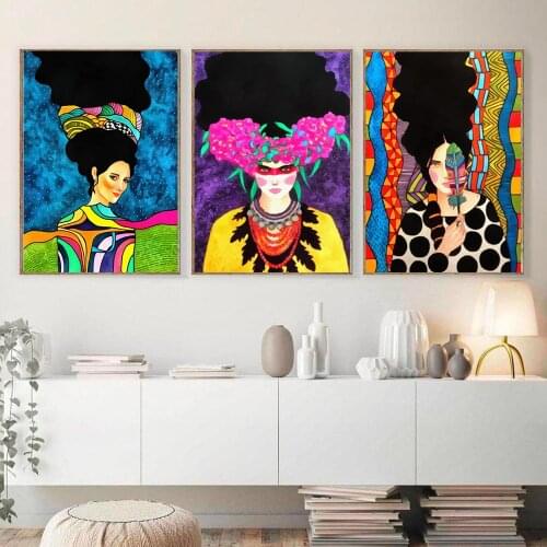 Vintage Abstract Flowers Girl With Hair Feather Wall Art Canvas Painting Nordic Posters Art Prints Wall Pictures For Living Room