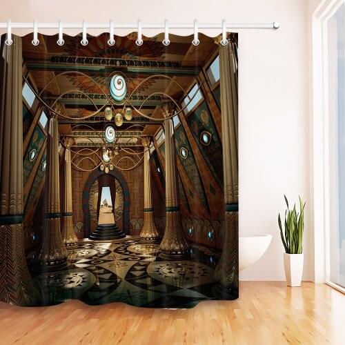 72'' Bathroom Waterproof Fabric Shower Curtain Polyester 12 Hooks Bath Accessory Sets Old Ancient Temple Interior Hallway Custom
