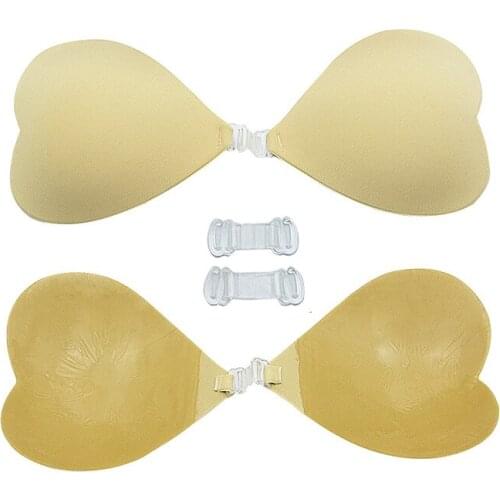 Womens Wedding Party Pure Color Heart-shaped Invisible Silicone Chest Patch Sexy Gathered Strapless Front Buckle Underwear
