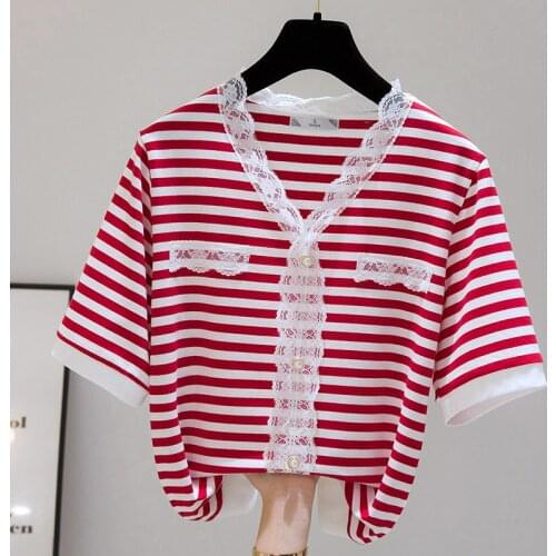 2021 Fashion New Lace Splicing Tops Women Casual Short Sleeve Cotton Pullover Tees Summer Woman T-shirt