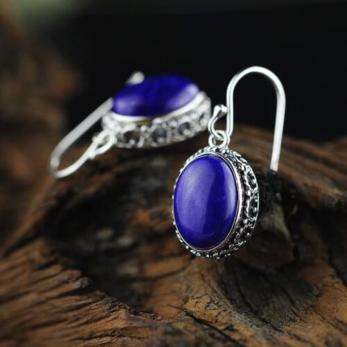 BOCAI New real pure S925 silver jewelry Indonesian style handmade lapis lazuli Woman earrings gifts for mothers