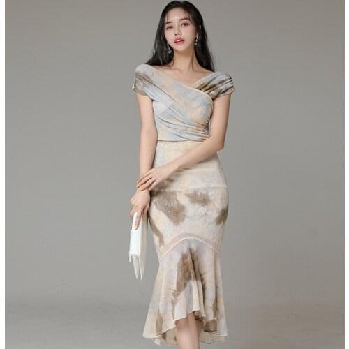 New Fashion Women Summer OL Elegant Bodycon Party Set Sexy V-Neck Tops Print Short Sleeve Shirt And Ruffle Skirt Two Piece Set