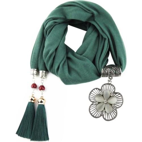 Womans scarf handkerchief chiffon hijab hair scarf design style flower tassel pendant lady jewelry necklace scarf free shipping