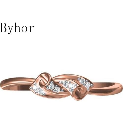 Byhor Solid 14K White+Rose Gold 0.032ct H/SI Natural Diamonds ring Women Leaf Fine Jewelry Trendy Wedding Band кольцo кольцa