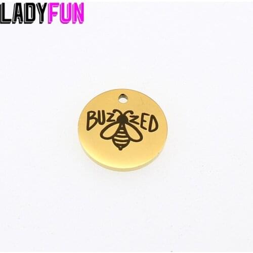 Buzzed Charm Stainless Steel Charms Laser Your Own Logo Picture Diy Pendant High Polish Mirror Jewelry Charm 15mm 10pcs