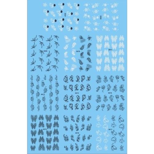 11 PACKS / LOT NAIL TATTOOS STICKER WATER DECAL NAIL ART BLACK & WHITE FLOWER XMAS SNOW FLAKE D SERIAL D067-077