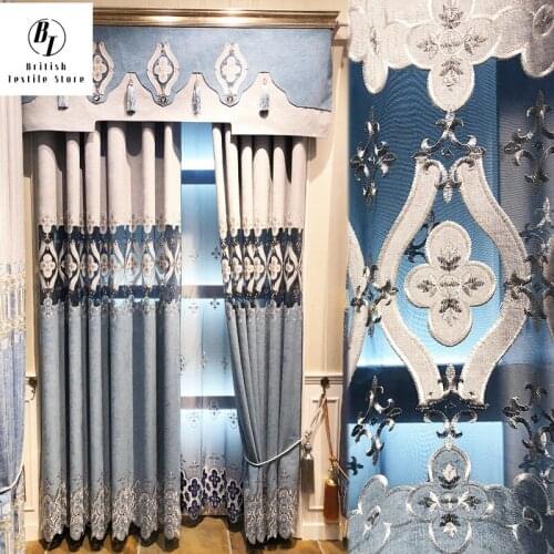 2021 new Chinese style modern minimalist living room bedroom bay window chenille hollow stitching curtain finished customization