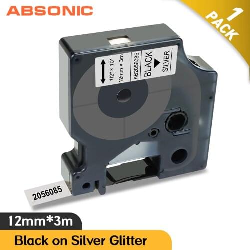 Absonic 12mm Glitter Label for Dymo D1 COLORPOP 2056085 Black on Silver Replace for Dymo LabelManager 160 280 Rhino 5200 Printer